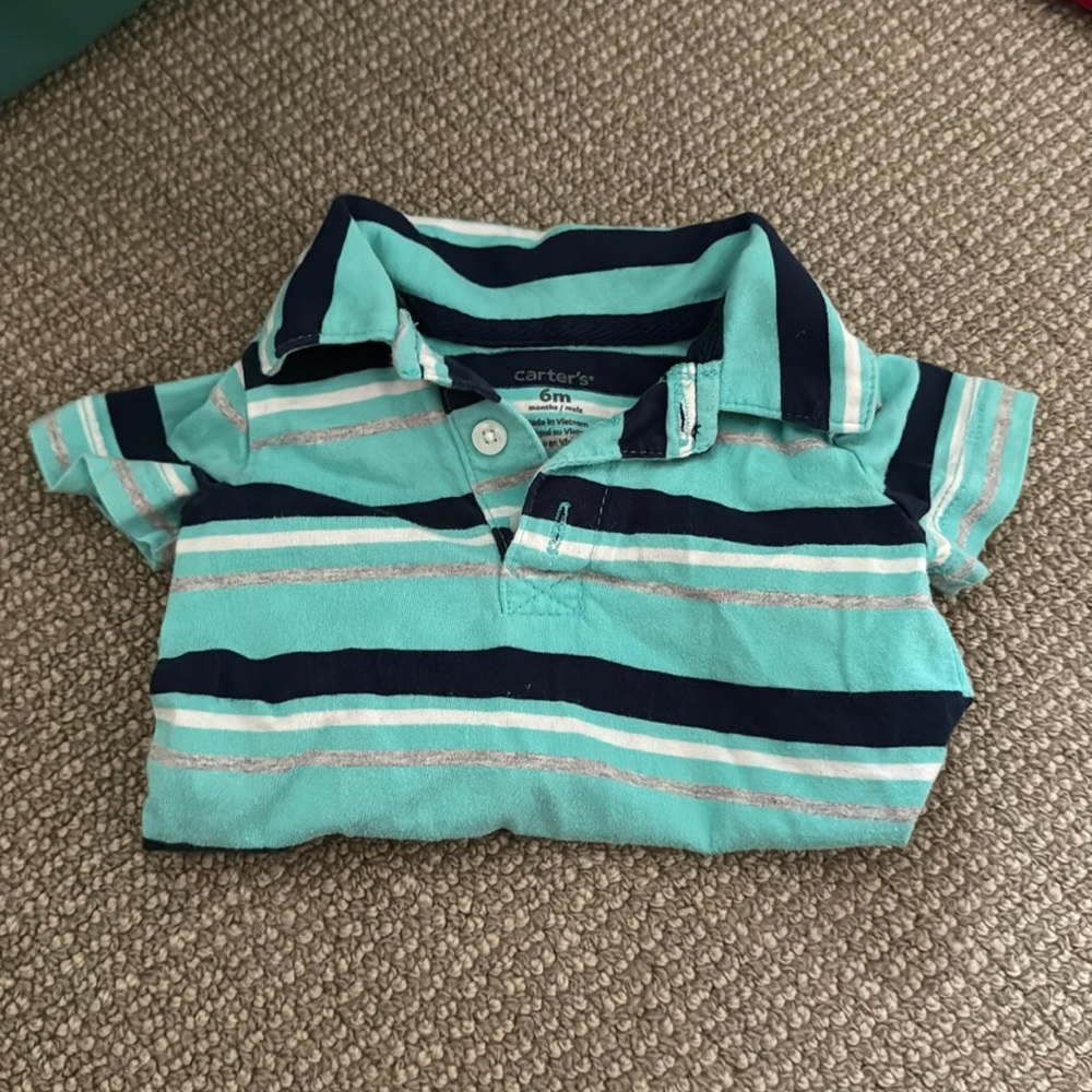 Carters Baby Boy Blue Striped Collared Onesie, 6 Months